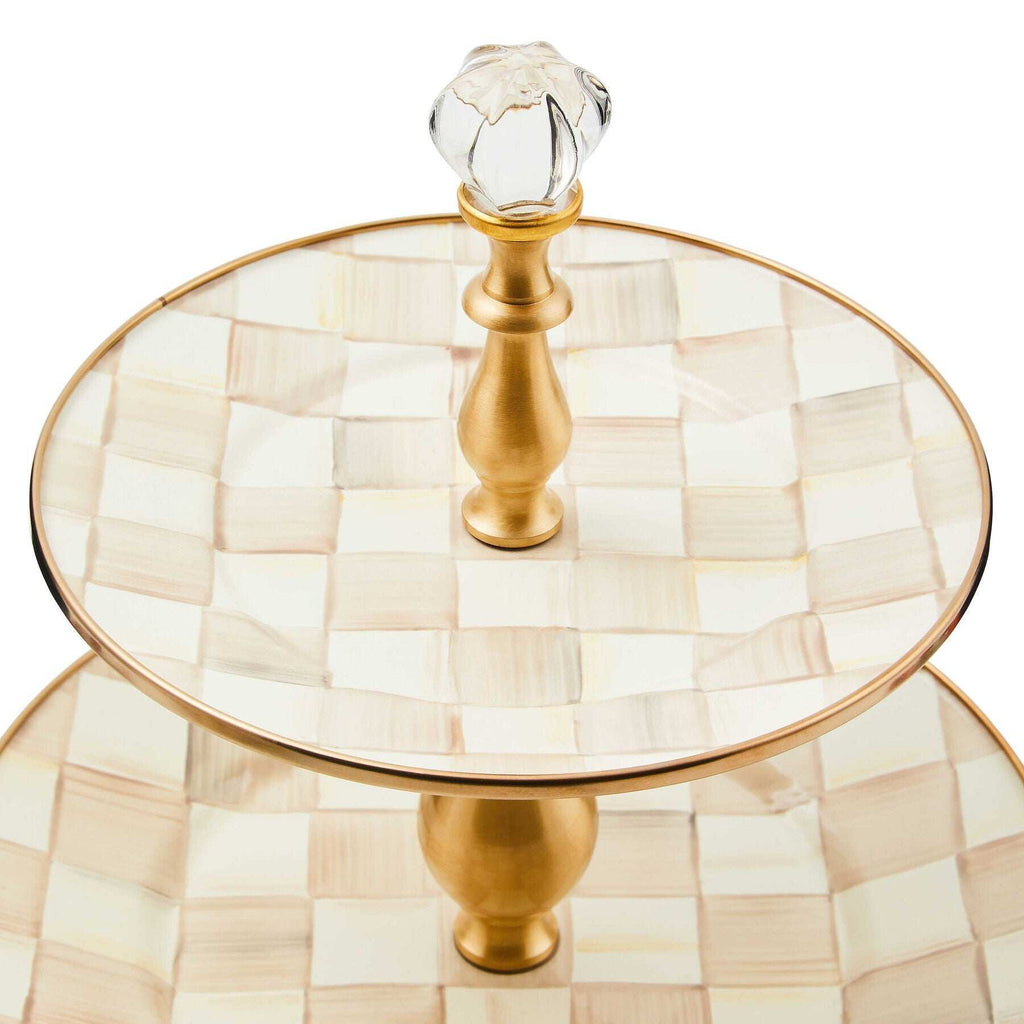Mocha Check Two Tier Sweet Stand by MacKenzie-Childs