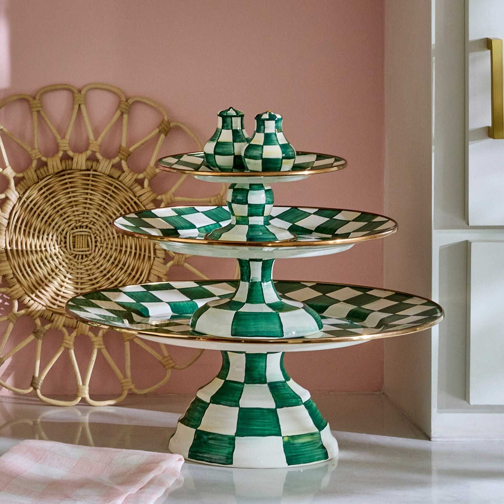 Emerald Check Mini Pedestal Platter