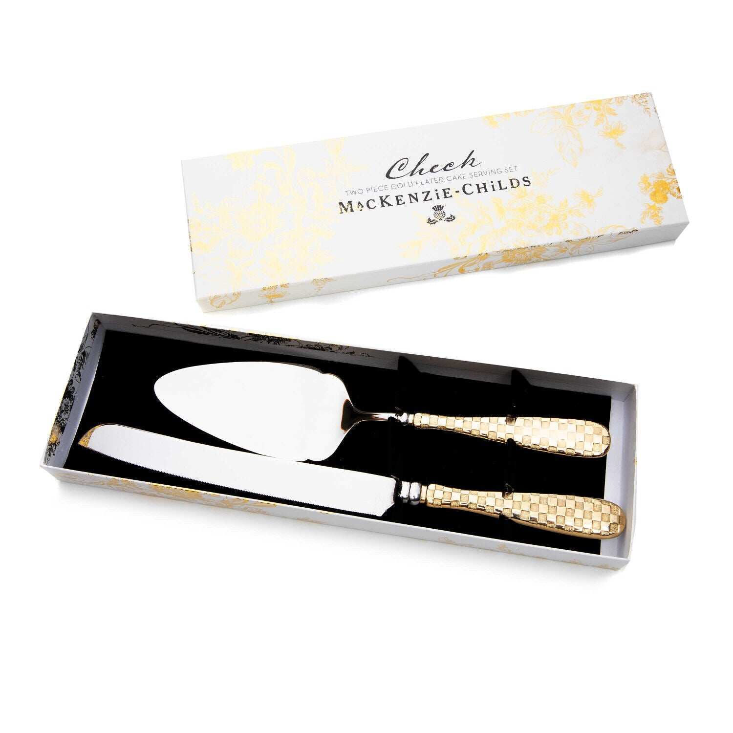 MacKenzie-Childs Gold Check Cake Serving Set