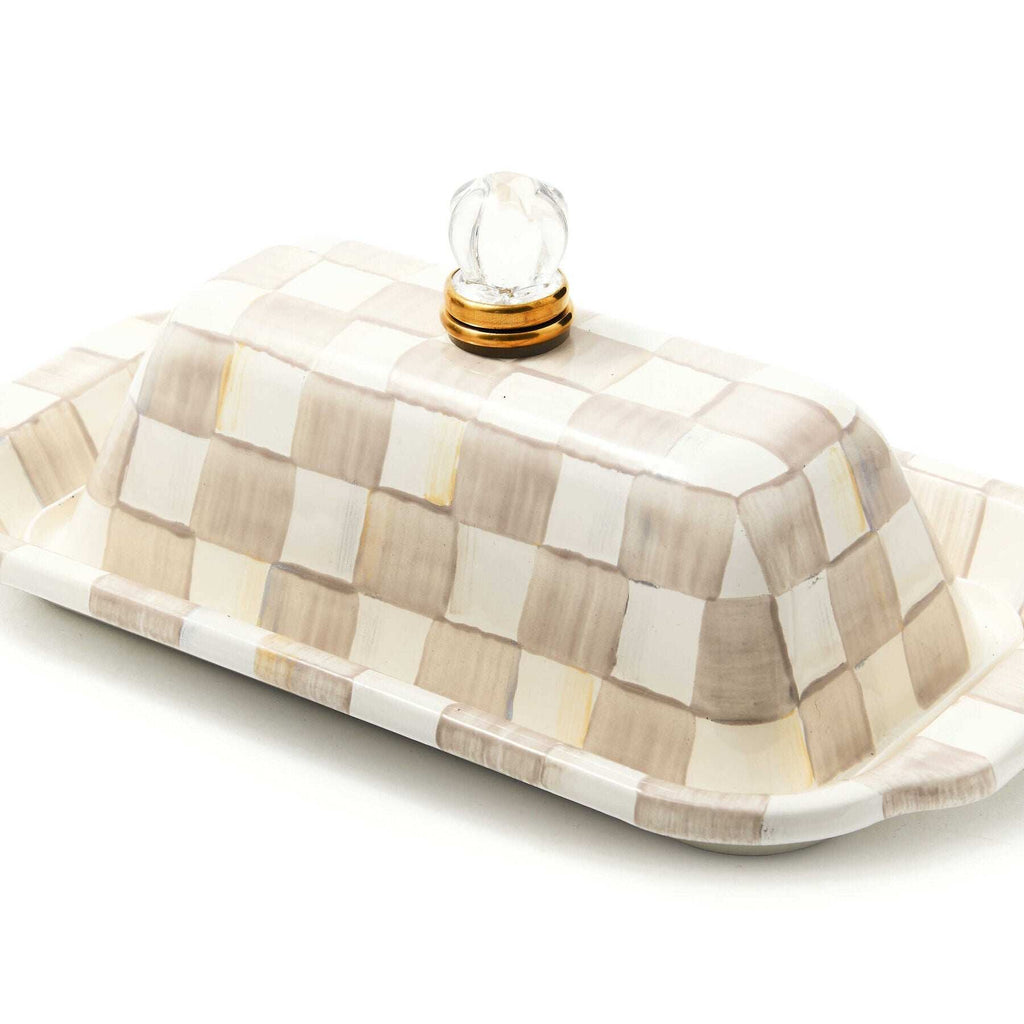 Mocha Check Enamel Butter Box by Mackenzie-Childs