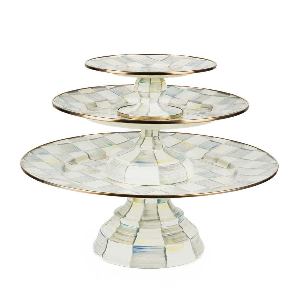 Luxury Dining Sterling Check Enamel Pedestal Platter - Small