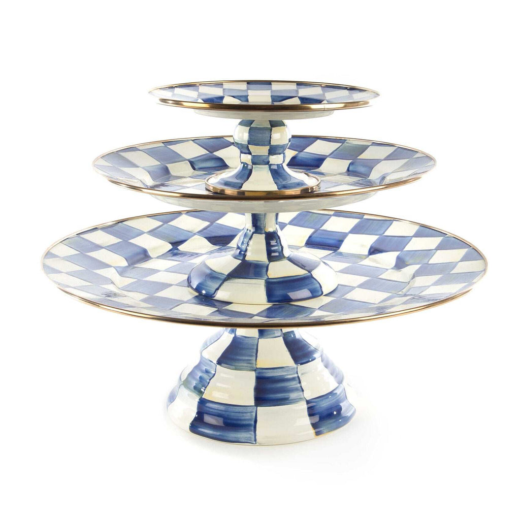 Luxury Royal Check Enamel Dining Pedestal Platter - Small