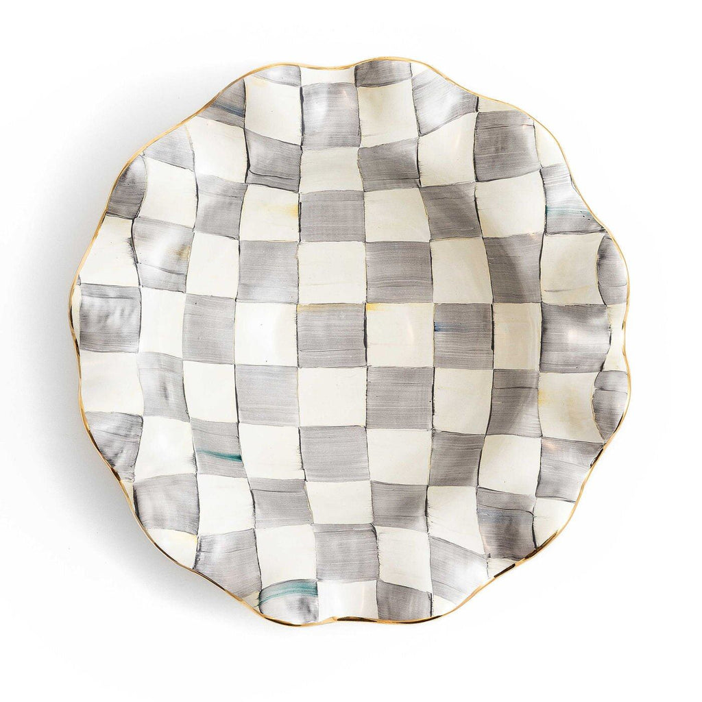 Handmade Sterling Check Medium Ceramic Fluted Serving Bowl