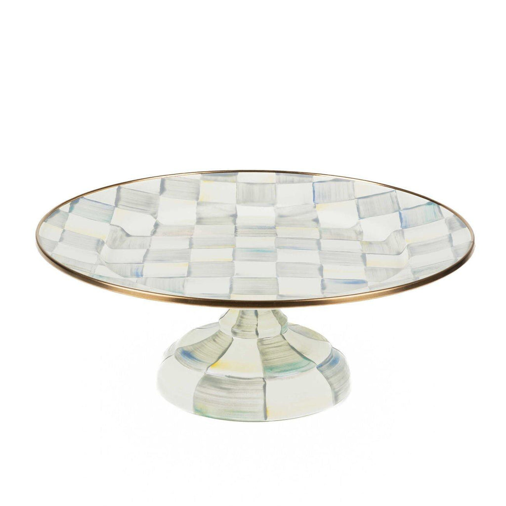 Luxury Dining Sterling Check Enamel Pedestal Platter - Small